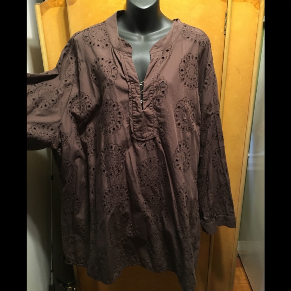 Cute Brown Eyelet Shirt Top 4X Mainstreet Blues